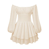 Summer Pleated Off-neck Long Sleeve Casual