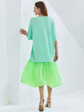 Casual Two Tone Dress For Women Round Neck Short Sleeve Loose Long Dresses Female Fashion New Clothing 2022