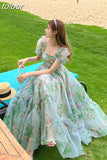 Floral Evening Midi Maxi Dresses for Women Elegant Casual Party Prom Green Holiday Princess Fairy Long Dress Summer