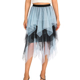 Women Midi Skirts Summer Contrast Color/Solid Color Elastic High Waist Irregular Ruffles Multi-Layered Tulle Tutu Skirts-Outfit