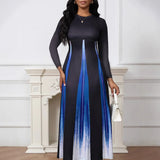 Explosion A-Shaped Dress Spring And Autumn Round Temperament Famous And Printed Gradient