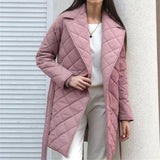 Winter Spring Mid-length Women's Parkas Black Cotton Padded Lace Jacket Light Thin Fashion Elegant Quilted Coats for
