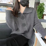 Sweater Women's Lazy Lapel Knitted Cardigan Women's Autumn And Winter New Long-Sleeved Loose Fashion Big Button Jacket-Outfit