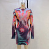 Toloer Of 2023 New Printed Round Collar, Long Sleeves And Hip Dress-Outfit