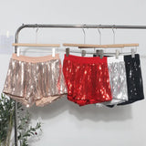 Shooting Babes Shiny Shiny Splicing Loose Waist Shorts Design Feel Thin Broad Leg Hot Pants