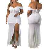 Size 5XL Party Dress Elegant Women One Shoulder Solid Backless Irregular Split Maxi Birthday Outfits Wholesale