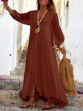 White Long Dress 2022 Celmia Bohemian Puff Sleeve Sexy V Neck Ruffled Maxi Dresses Casual Loose Button Solid Party