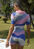 Fashion Print Turndown Collar Button Up Short Sleeve