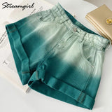 High Waist Gradient Pink Denim Shorts Women Summer 2022 Fashion Green A Line Short Jeans Pink Shorts Jeans