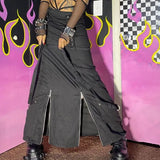 Rockmore Grunge Fairycore Cargo Skirts Women Goth Punk Bandage Long Skirt Y2K Aesthetic Chic Outfits Low Waist Maxi Skirt