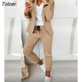 Piece Sets Womens Elegant Blazer Coat Long Pants Suit Autumn Winter Casual Fashion Office Lady Outfits Chic Daily