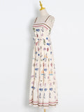 Summer Dress For Women Square Collar Sleeveless High Waist Cut Out Print Colorblock Midi Dresses Female Summer
