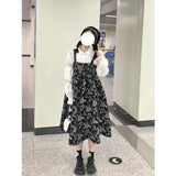 Ropa Mujer Sweet Two Piece Set for Women Puff Sleeve White Blouses Floral Sling Dresses Outfits Japanese Fashion Cute Suit-Outfit