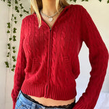Solid Twist Floral Knitted Cardigan Hoodies Women New Sweaters Autumn Winter Long Sleeve Casual Jackets Hooded