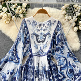 Autumn Dress New 2025 Small Design Style Holiday Style Retro Print Sleeve Chiffon Long