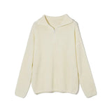 WOTWOY Autumn Winter Thickening Knitted Sweater Women Casual Zipper Polo Collar Loose Knitted Pullovers Female White Jumper