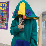 Deeptown Frog Hoodie Splice Zip Up Hoodies Women Long Sleeve Winter Fashion 2021 Korean Style Plus Velvet Warm Sweatshirt