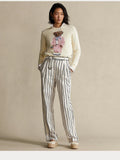 New Knitted Shirt Pink Cartoon Bear Embroidered Knitted Shirt Collar Long-Sleeved Sweater Cute Wind Top