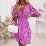 Temperament Commute Pullover Print Short Sleeve Puff Mid-waist Floral