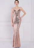Vintage Strap Sleeveless Solid Sequined Mermaid Evening