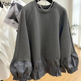 Pullovers Women Spring Fall Trend Tops Fashion Design Space Cotton Patchwork Lantern Sleeve Pullover Casual Loose