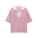 Spring Style Loose Knitted POLO Collar Blouse 6427041 Shorts 6427042-Outfit