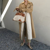 Minimalist Colorblock Women's Autumn Coat Lapel Long Sleeve Patchwork Straight Long Overcoat Female 2021