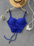 Summer Streetwear Black Soild Corset Top Backless Cami Strap Drawstring Bandage V Neck Crop Top Women 2022 Pink Tops