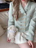 Autumn Vintage Short Coat Women Long Sleeve Button Turn-down Collar Blazers Feamle Kawaii Y2k Clothing Jacket Korea
