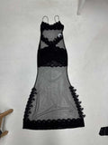 Women's Lace Lace Stitching Perspective Mesh Dress Sexy Woman Style Bag Hip Sling