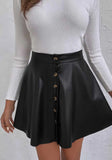 Black England Style High Waist Solid Button Mini A-Line