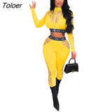 Two 2-piece Set Tracksuits Tight Suit Fitness Outfits Club Sexy Clothing Hollow Out Crop Top And Pants Sets Lady