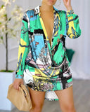 Independence Station New Fashion Style Sexy Fashion Printed Long-Sleeved Shirt Spot-Outfit