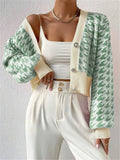 And Winter Tiger Pattern Lantern Sleeve Knitted Cardigan Sweater Short