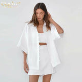 Fashion Women'S 3 Pieces Set Summer Sleeveless Tank Top Short Sleeve Shirt Matching Shorts Set Casual White Shorts