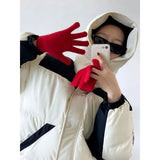Women's Color Contrast Hooded Label In Sleeve Puffer Coat Winter Thickened Silhouette Warm Bread