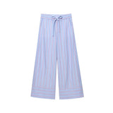 New Female Decoration Bows Striped V Collar Short Shirt Casual Trousers