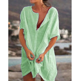 Slim Fit Multi-color Mid-length Loose Solid Short Sleeve