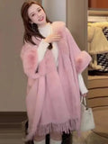 Woman Winter 2022 Shawl Knitted Padded Cashmere Women's Sweater Wool Tie Hat Cloak Red Cape Hooded Cloak Women's