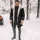 New Fur Integrated Men's Coat Black Five-Burst Thick Coat With Thick Coat