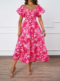 New Temperament Collar Print Pony Dress Bubble Sleeve Dress