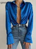 Spring Satin Long Sleeve Women's Shirts Button Up Shirt Cardigan Blouses Fashion Elegant Casual Women Tunics