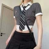 New Spring Color Lapel Slim Look Thin Girl College Wind Vacation Two Zhang Tsai Blouse Girl-Outfit