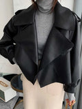 VAREY LIN New Autumn Winter Women Pu Motorcycle Biker Red Coat Faux Leather Jacket Turndown Collar Loose Black Punk