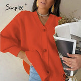 Casual long knitted cardigan female autumn winter Loose lantern sleeve sweater cardigan Basic white button women's