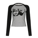 Portrait Printed Shoulder-Inserted Long-Sleeved T-Shirt 2024 New Retro Slim And Skinny Bottom Shirt-Outfit