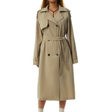 Women Double Breasted Long Trench Coat Fall Winter Clothes Classic Lapel Long Sleeve Windproof Overcoat with Belt Long Overcoat-Outfit