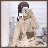 Deeptown Kawaii Hoodies Women Winter Cute Print Plus Velvet Sweatshirt Long Sleeve Splice Tops Korean Style Casual