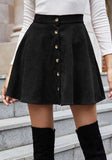 Black England Style High Waist Solid Button Mini A-Line