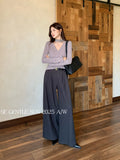 Xixi 2025 Autumn White Standard Temperament High-Waisted Wool Leisure Straight Legs Casual Trousers Women